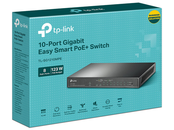 Switch TP-Link TL-SG1210MPE de 10 puertos Gigabit Ethernet (8 puertos PoE), y 1 puerto combo Gigabit SFP/RJ45.