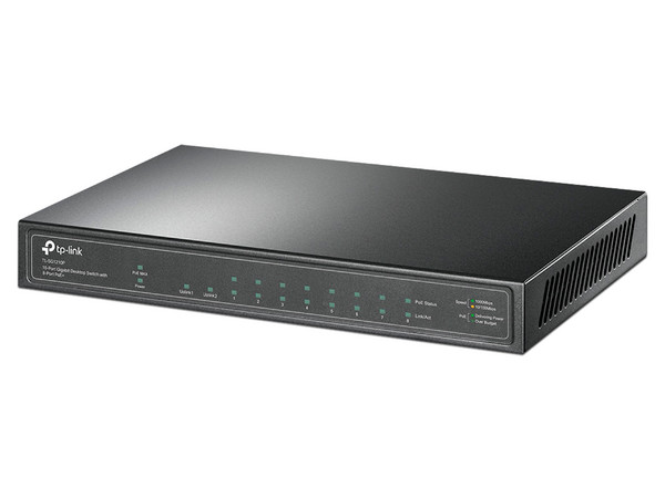 Switch TP-Link TL-SG1210P de 9 puertos 10/100/1000 Mbps y 1 puerto SFP, PoE. No administrable.