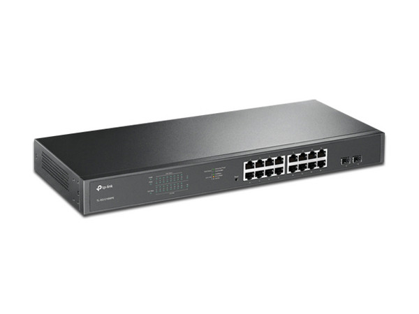Switch TP-LINK JetStream  de 16 puertos, 10/100/100 Mbps y 2 ranuras Gigabit SFP.