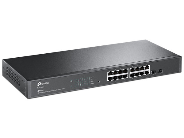 Switch TP-LINK JetStream de 16 puertos, 10/100/100 Mbps y 2 ranuras Gigabit SFP.