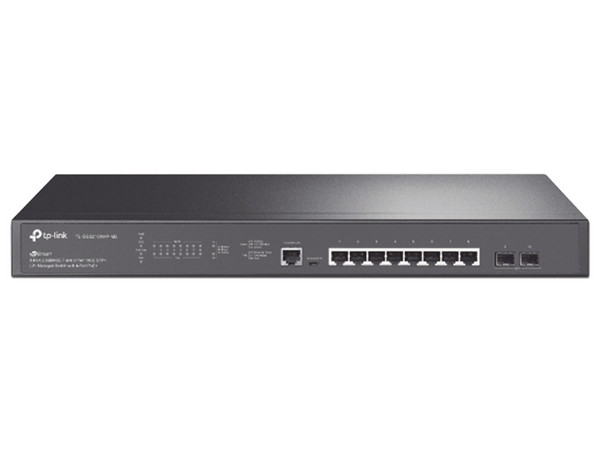 Switch TP-Link JetStream de 8 puertos 100/1000/2500 Mbps y 2 puertos SFP+, Administración centralizada OMADA SDN, PoE+, Administrable.