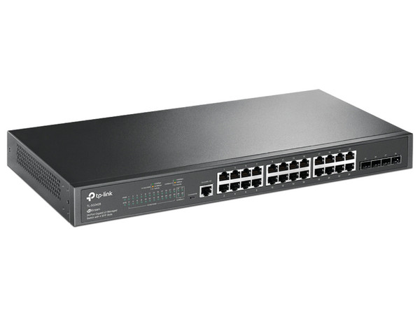Switch Administrable TP-LINK TL-SG3428 de 24 puertos 10/100/1000 Mbps y 4 Gigabit SFP.