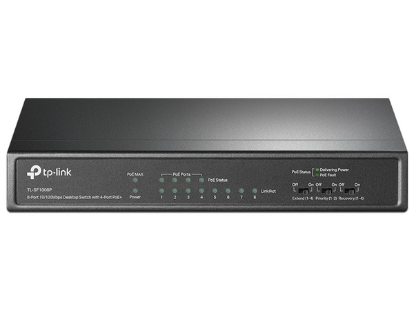 Switch TP-LINK de 8 Puertos, 10/100 Mbps, 4 Puertos PoE 41W, modo extensor PoE hasta 250 metros.