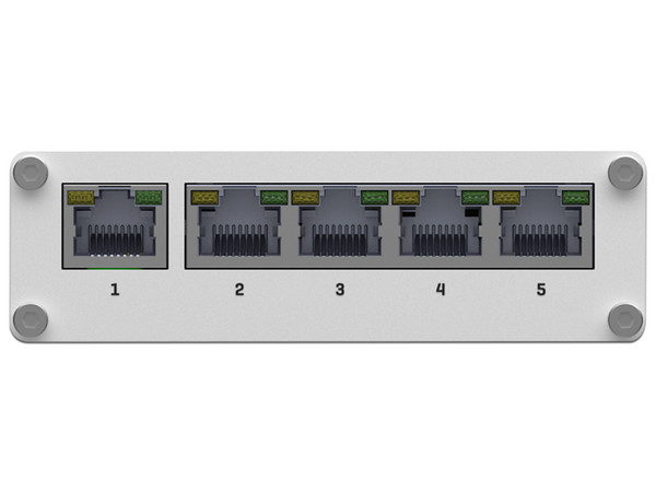 Switch Industrial No-Administrable Teltonika de 5 puertos Gigabit, Carcasa de Aluminio.