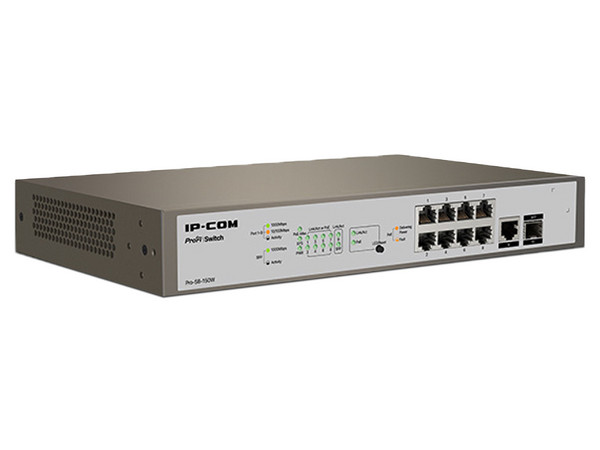 Switch Tenda PRO-S8-150W de 8 Puertos Ethernet Gigabit 10/100/1000 Mbps PoE, 1 Puerto RJ-45 Ethernet 10/100/1000, 1 Puerto SFP. Color gris.