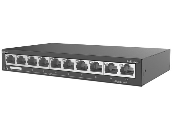 Switch PoE+ UNV NSW2020-10T-POE-IN de 10 puertos RJ-45 100 Mbps, 8 PoE, No Administrable, Color Negro.