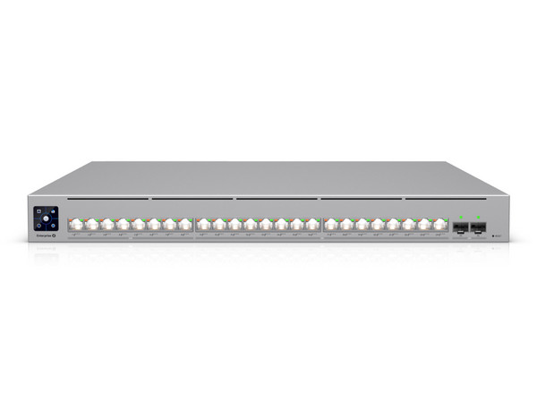 Switch Ubiquiti Networks Enterprise Campus 24 PoE ECS-24-POE, 16 puertos 10 GbE con PoE+++, 8 puertos 2.5 GbE con PoE+++, 2 Puertos Ethernet SFP28 de 25G, Administración Capa 3. Color Plata.