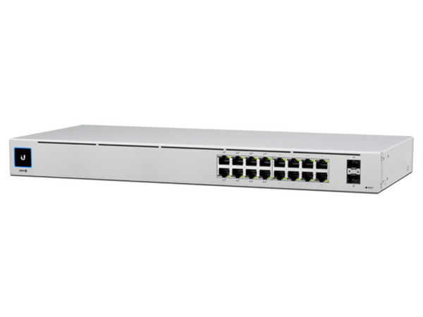 Switch Gigabit Ubiquiti Networks USW16POE de 16 puertos 10/100/1000 Mbps PoE+, 2 puertos Gigabit SFP.