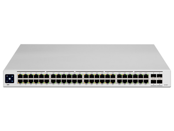 Switch UBIQUITI USW-48 de 48 puertos 10/100/1000Mbps + 4 puertos 1G SFP, pantalla informativa, para montaje en rack.