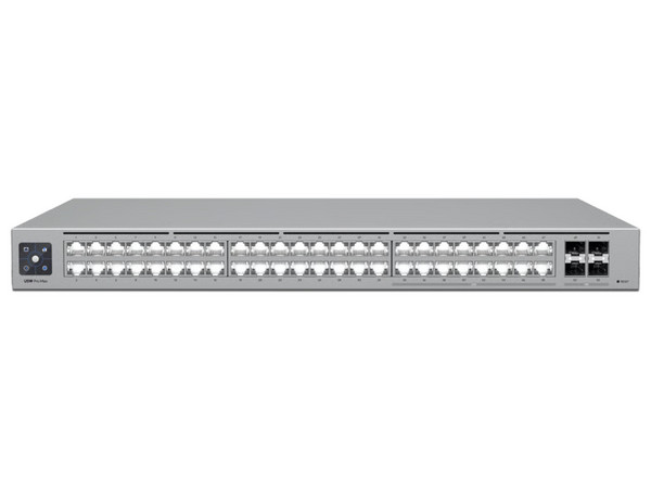 Switch Ubiquiti USW-Pro-Max-48 de 48 puertos con gestión L3 y soporte 2.5 GbE. Color Gris.