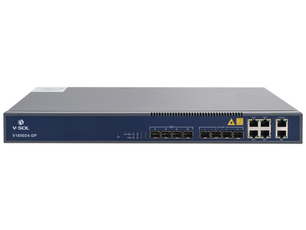 OLT V-SOL  V1600D4-DP de 4 puertos EPON con 8 puertos Uplink, hasta 256 ONUS. Color Azul