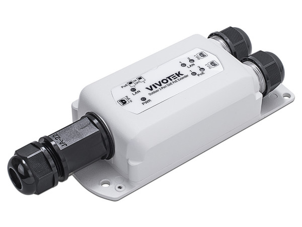 Extensor PoE para Exterior Vivotek AP-GXC-0250, 2 Puertos Gigabit GE, Conexión en cascada hasta 300m, Salida PoE hasta 68W, IP67, IK10.
