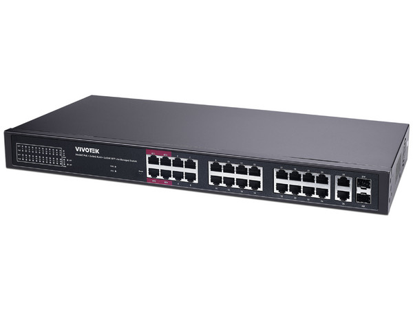 Switch PoE de 24 puertos VIVOTEK, administrable Lite, 4 puertos GE 90W PoE, 2 puertos GE UTP, 2 puertos GE SFP, Consumo máximo de energía 390W