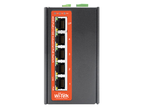 Switch Wi-Tek WI-PS305G-I-DC, 4 Puertos RJ-45 10/100/1000 Mbps PoE, 1 Puerto Gigabit Uplink, Color Negro.