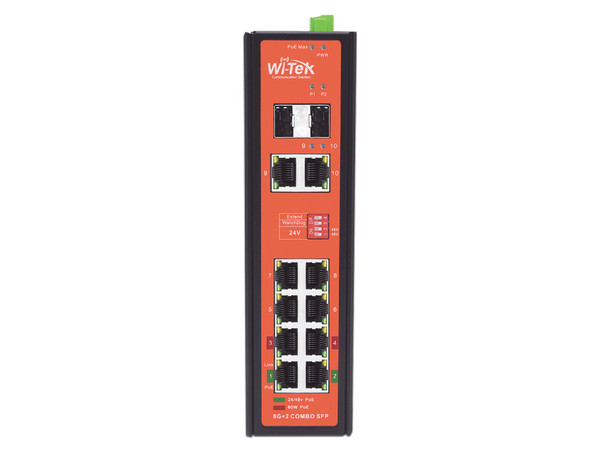 Switch Industrial WI-TEK  WI-PS310GF-I-V2 PoE++ pasivo de 24V, no administrable con 8 puertos Gigabit y 2 SFP combo.