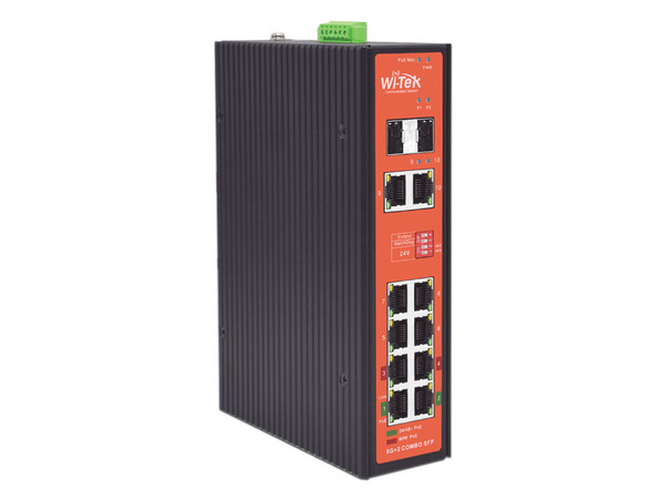 Switch Industrial WI-TEK  WI-PS310GF-I-V2 PoE++ pasivo de 24V, no administrable con 8 puertos Gigabit y 2 SFP combo.