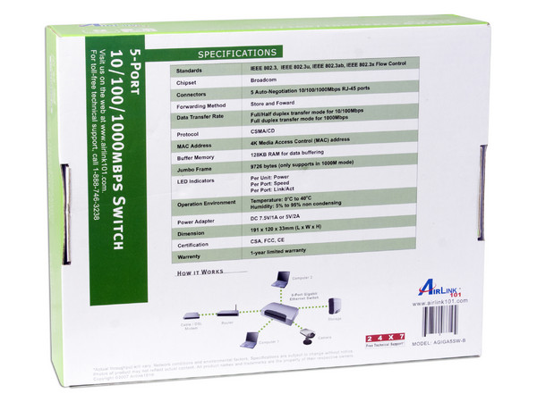 Switch AirLink 101 Gigabit de 5 Puertos 10/100/1000 Mbps
