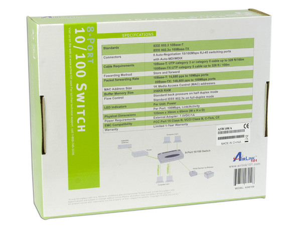 Switch AirLink 101 de 8 Puertos 10/100Mbps