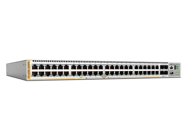 Switch L3 Allied Telesis X530L-52GPX-90 de 48 puertos 10/100/1000 Mbps y 4 puertos SFP+, 740W, Stackeable hasta 8 unidades.