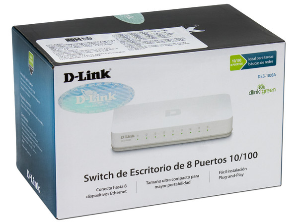 Switch D-Link DES-1008A de 8 Puertos 10/100 Mbps.