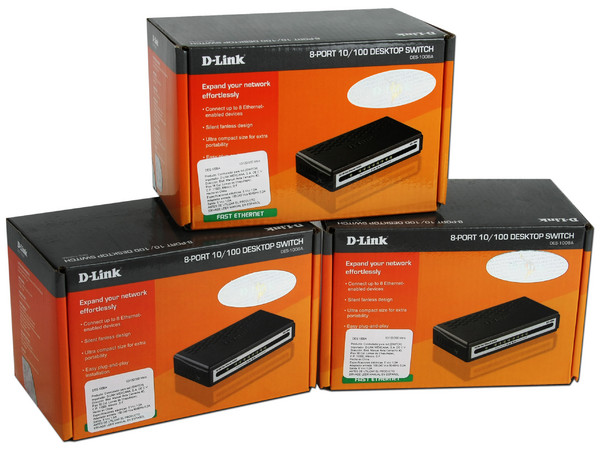 Paquete de 3 Switch D-Link DES-1008A de 8 Puertos 10/100Mbps