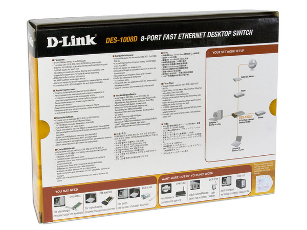 Switch D-Link DES-1008D de 8 Puertos 10/100Mbps