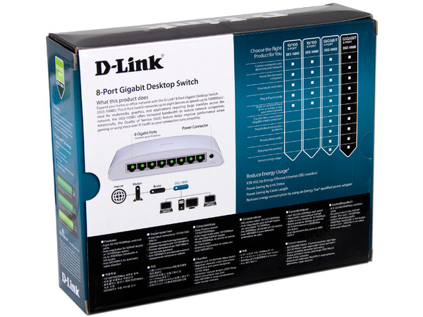 Switch Gigabit D-Link de 8 Puertos.