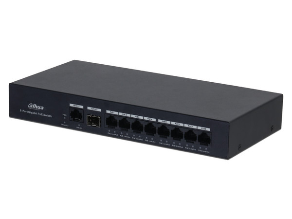 Switch Dahua PFS3110-8GT-65 de 8 puertos Gigabit Ethernet PoE.