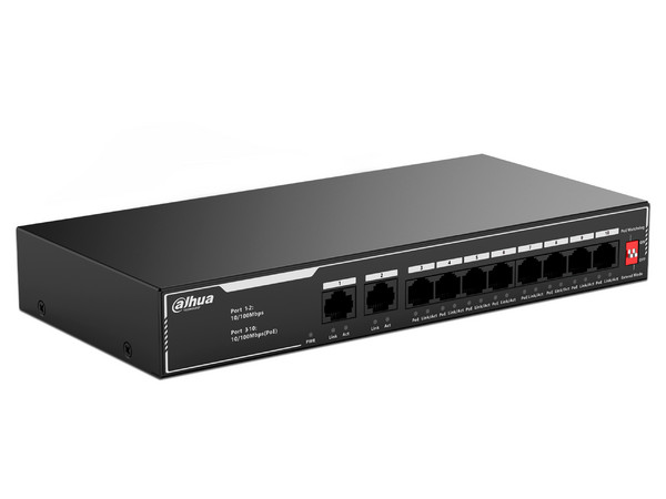 Switch PoE DAHUA SF1010LP, 10 Puertos Fast Ethernet, 8 Puertos PoE 10/100, 2 Puertos Uplink RJ-45