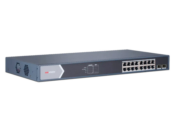 Switch Hikvision DS-3E0518P-E/M PoE+ de 10/100/1000 Mbps y 2 puertos SFP de Uplink, No Administrable, 125W.