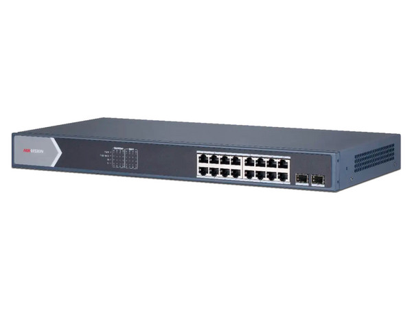 Switch Hikvision DS-3E0518P-E/M PoE+ de 10/100/1000 Mbps y 2 puertos SFP de Uplink, No Administrable, 125W.