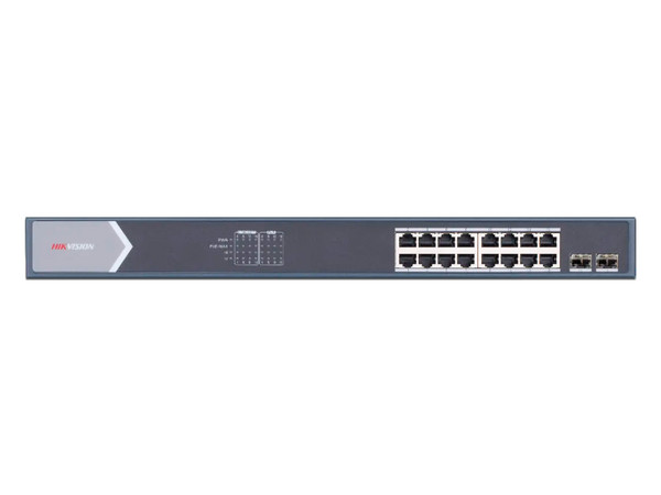 Switch Hikvision DS-3E0518P-E/M PoE+ de 10/100/1000 Mbps y 2 puertos SFP de Uplink, No Administrable, 125W.