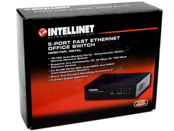 Switch Fast Ethernet INTELLINET de 5 Puertos 10/100Mbps, Metálico.                          