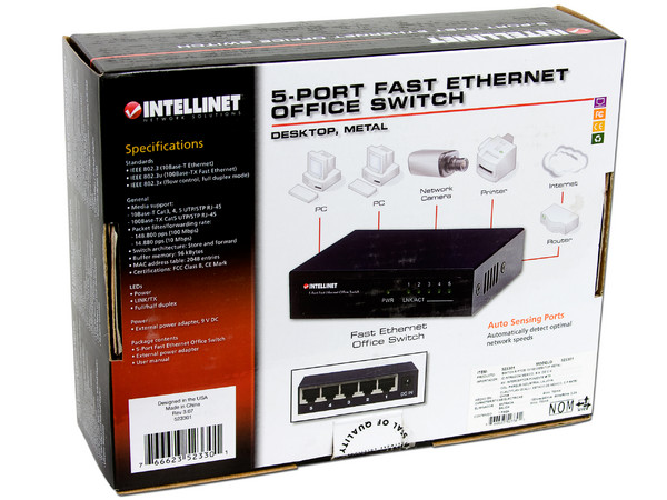 Switch Fast Ethernet INTELLINET de 5 Puertos 10/100Mbps, Metálico.                          