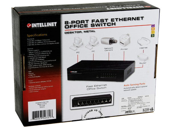 Switch Fast Ethernet INTELLINET de 8 Puertos 10/100Mbps, Metálico.                      