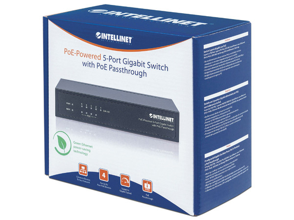Switch Intellinet de 5 Puertos, Gigabit 10/100/1000 Mbps, 4 Puertos PoE.