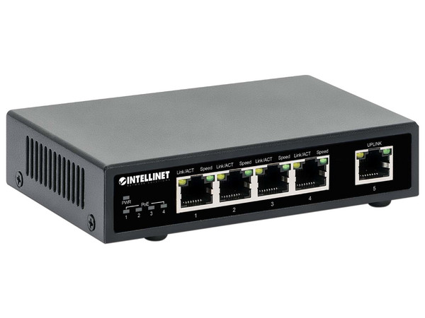 Switch Intellinet con 5 Puertos Gigabit, Cat5e, PoE+, Color Negro.