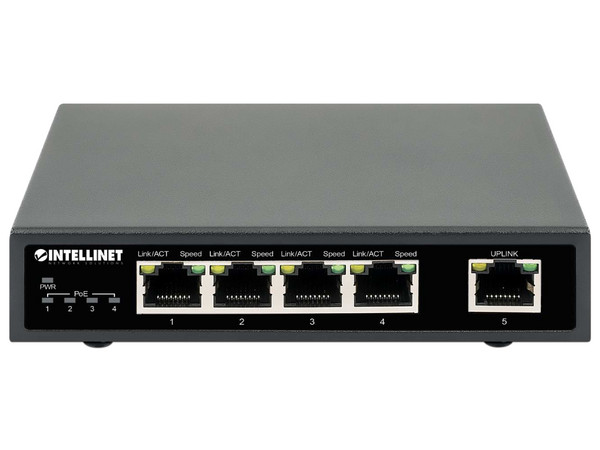 Switch Intellinet con 5 Puertos Gigabit, Cat5e, PoE+, Color Negro.