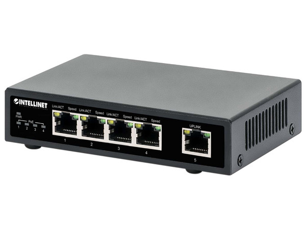 Switch Intellinet con 5 Puertos Gigabit, Cat5e, PoE+, Color Negro.