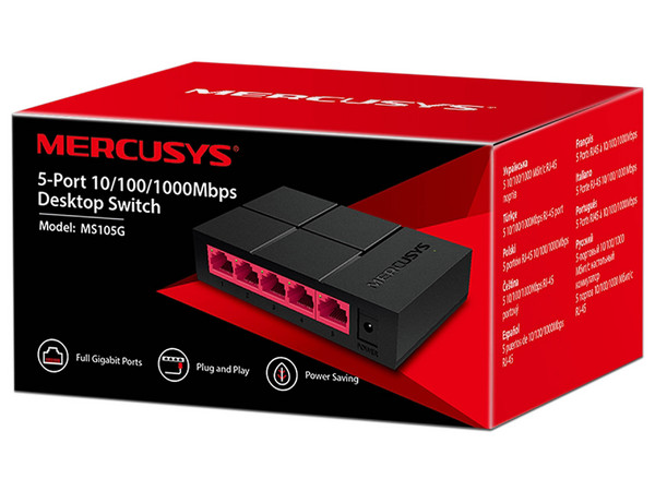 Mini Switch Mercurys MS105G de 5 puertos 10/100/1000 Mbps.