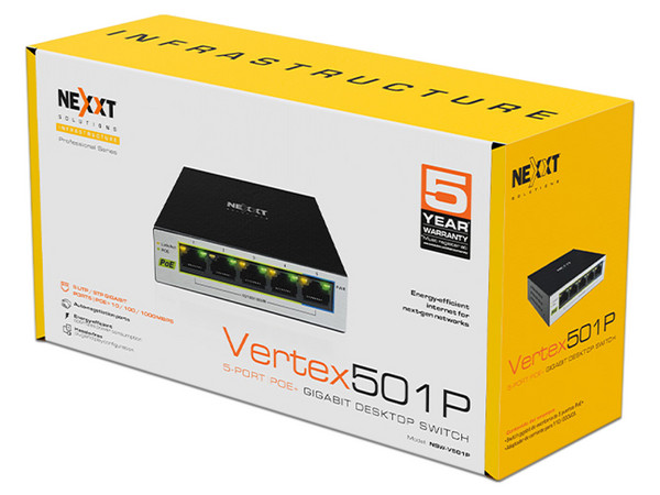 Switch Nexxt Solutions NSW-V501P de 5 puertos 10/100/1000Mbps.