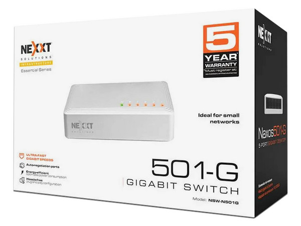 Switch Nexxt NW235NXT01, 5 Puertos RJ-45 10/100/1000 Mbps, Color Blanco.