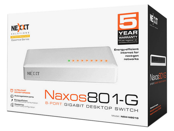 Switch Nexxt NW235NXT03, 8 Puertos RJ-45 10/100/1000 Mbps, Color Blanco.