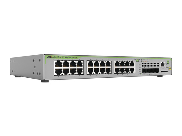 Switch Administrable Allied Telesis CentreCOM GS970M PoE+ de 24 Puertos 10/100/1000 Mbps y 4 SFP Gigabit, Capa 3, 370W.