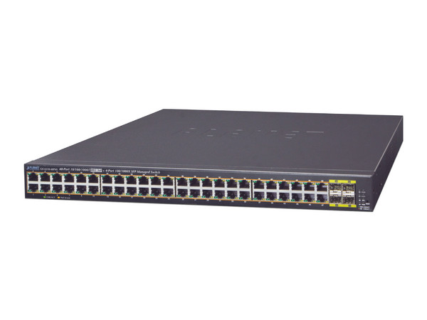 Switch Administrable Planet GS-4210-48P4S de 48-Puertos 10/100/1000T 802.3at PoE y 4-Puertos 100/1000BASE-X SFP, 440W.