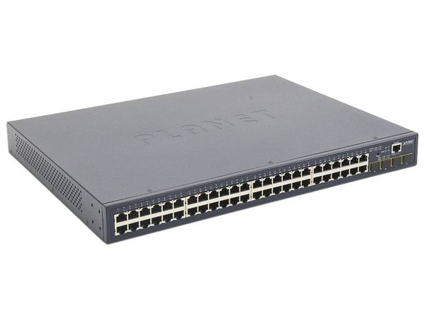 Switch Administrable Capa 2 Planet GS-4210-48T4S de 48 puertos Gigabit 10/100/1000T y 4 puertos SFP 100/1000X.