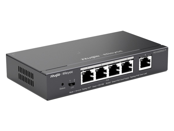 Switch Administrable Ruijie RG-ES205GC-P, 5 puertosGigabit 10/100/1000 Mbps, PoE.