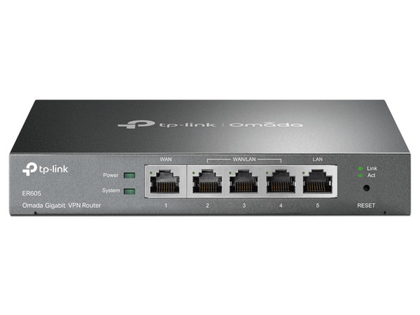 Switch TP-LINK Omada ER605 V2.3 SafeStream, 5 Puertos 10/100/1000Mbps, VPN, Gigabit Multi-WAN. Color Gris.