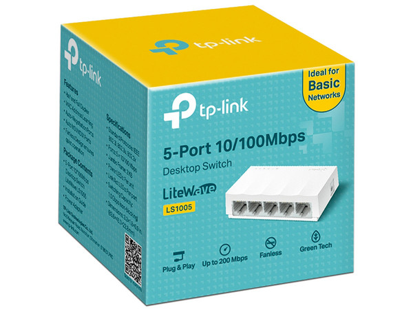 Switch TP-Link LS1005(UN) de 5 Puertos, 10/100 Mbps. Color Blanco.