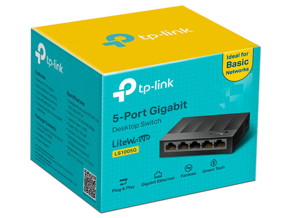 Switch TP-Link LS1005G(UN) de 5 puertos10/100/1000 Mbps, No Administrable. Color Negro.